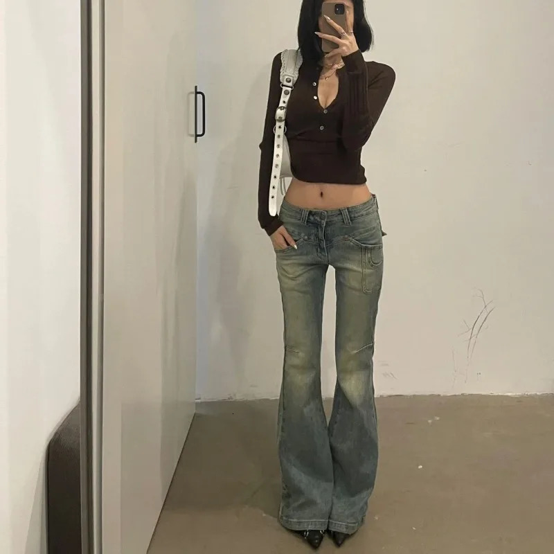 American tie Micro-flared for Women High Strt Straight Japanese Harajuku Style Slim Jeans Y2k Pants Z260313
