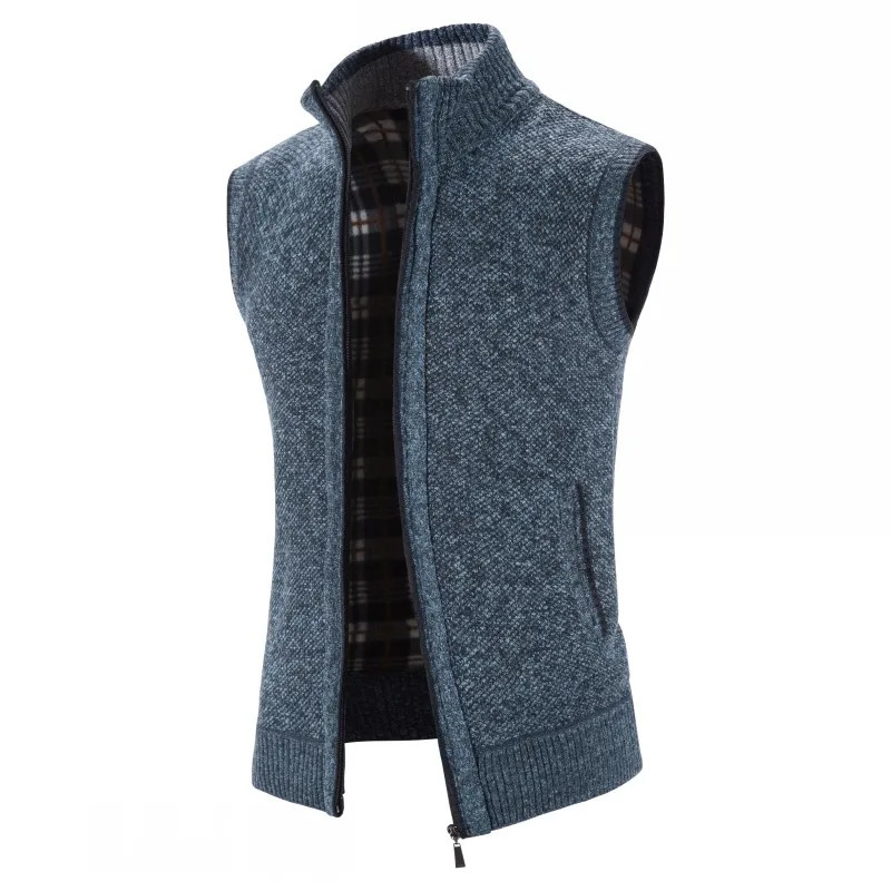 Autumn Winter Sweater Vest Men Thick Warm Sleeveless Cardigan Coat Knitted Vest Outerwear Zipper Sleevel Sweater Jacket Men Vest 240712