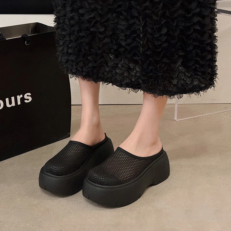 Platform mesh slider womens sandals summer mule 2024 mid boots fashionable casual slider flip Zapatos unprinted slider 240713