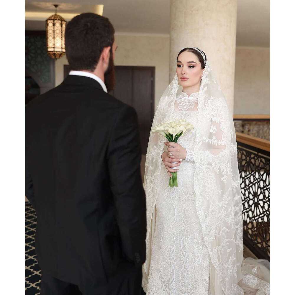 Mermaid Wedding Dresses Long Sleeves Appliques Lace Bridal Gowns Custom Made Sweep Train Robe De Mariee