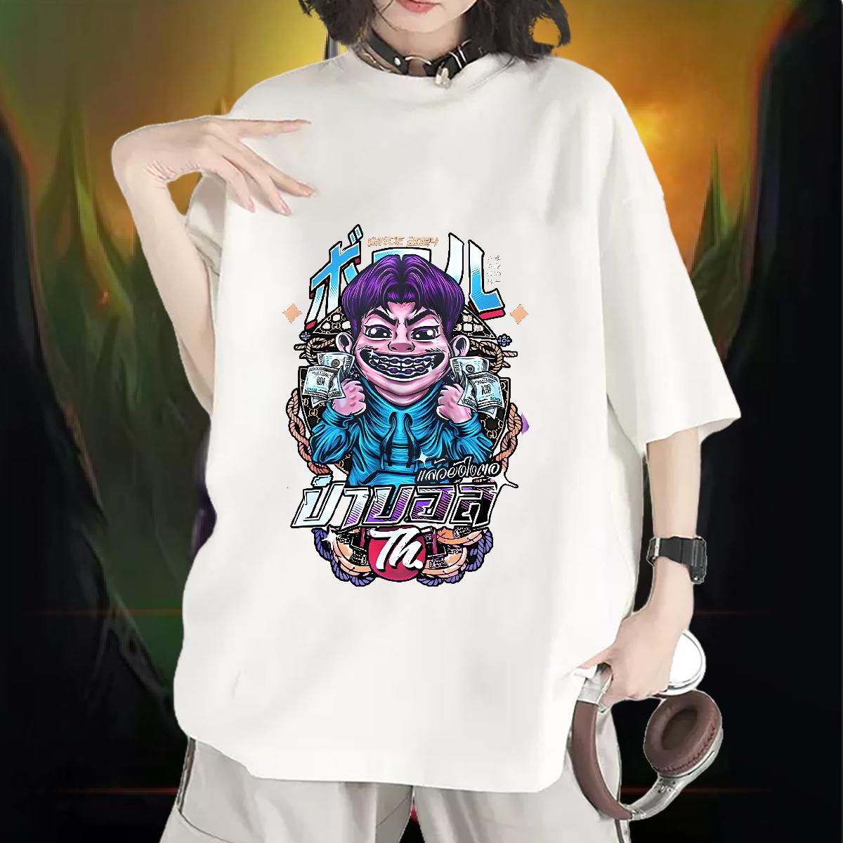 Loose fit T-Shirts for Women Short sleeve Cotton Soft Top Tees High Street Hip Hop 2024 Womens Tshirts Cartoon Printing S-3XL
