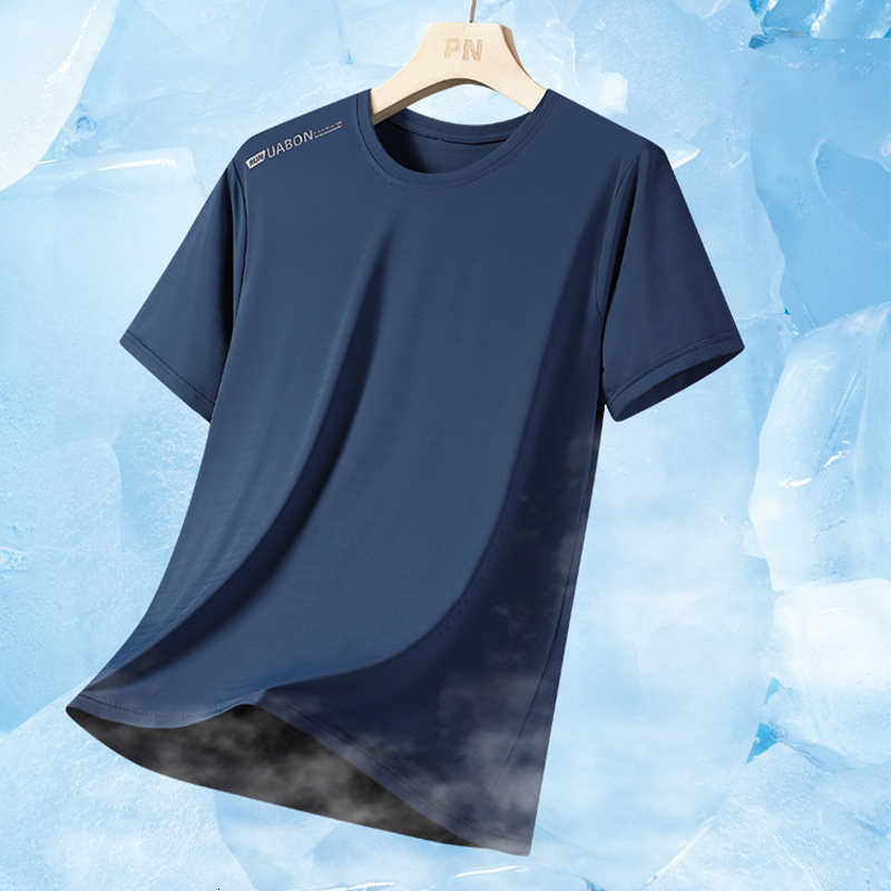 985 summer men's high elasticity nylon quick drying T-shirt, high-quality and fashionable round neck sports short sleeved ice silk T-shirt