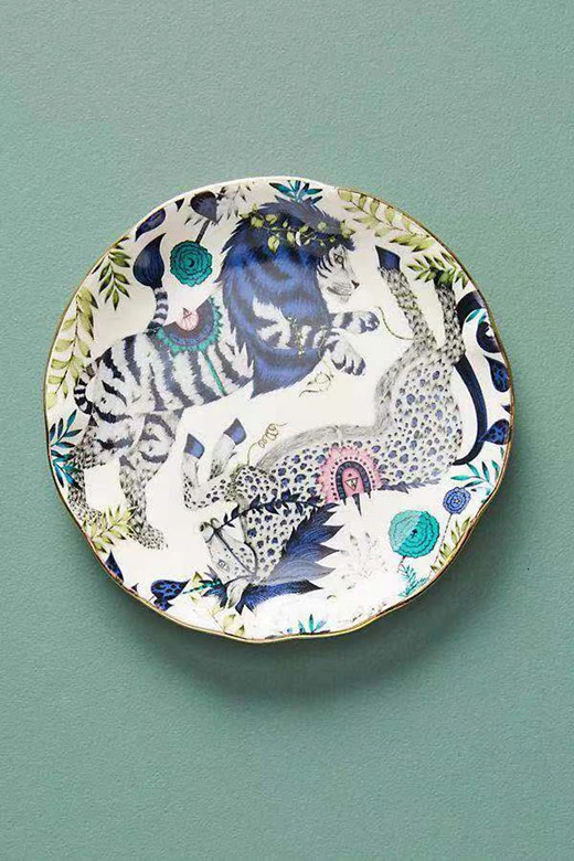 Anthropology Trinket Dish Forest Animal Hand-painted Tray for Home Decor Ceramic Plates Upscale el Placement cute platter 240711
