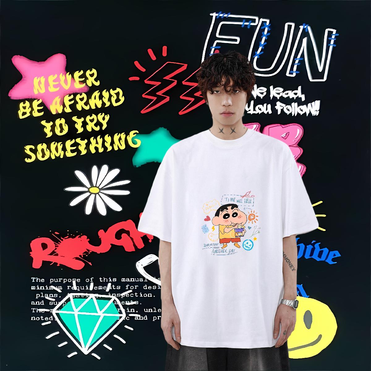 Fashion T-Shirts for Men Anime Print Couples T Shirts Casual Beach Breathable Short Sleeve Soft Tops Shirt