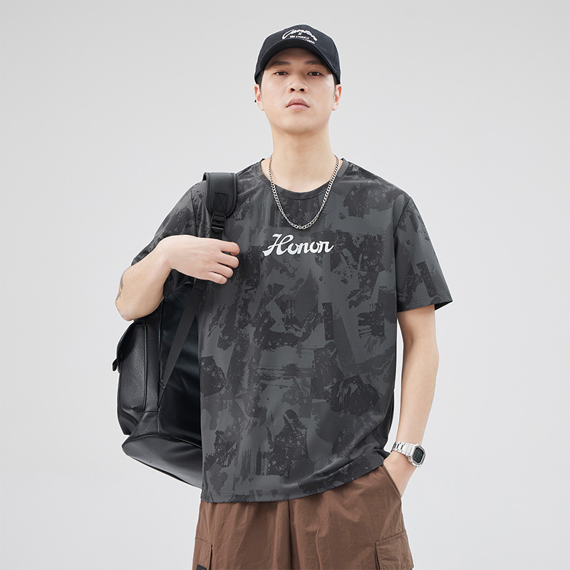 Sports men's summer ice silk thin quick drying short sleeved T-shirt ultra-thin breathable camouflage upper garment