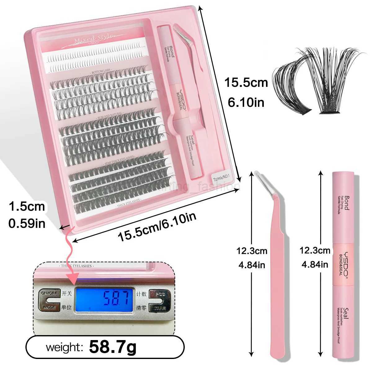 20D/40D/60D Clusters Individual Lashes 5-16 mm Grafting Eyelash Bond and Seal Makeup Set 14 Rows DIY Mixed False Eyelashes KitCL240713