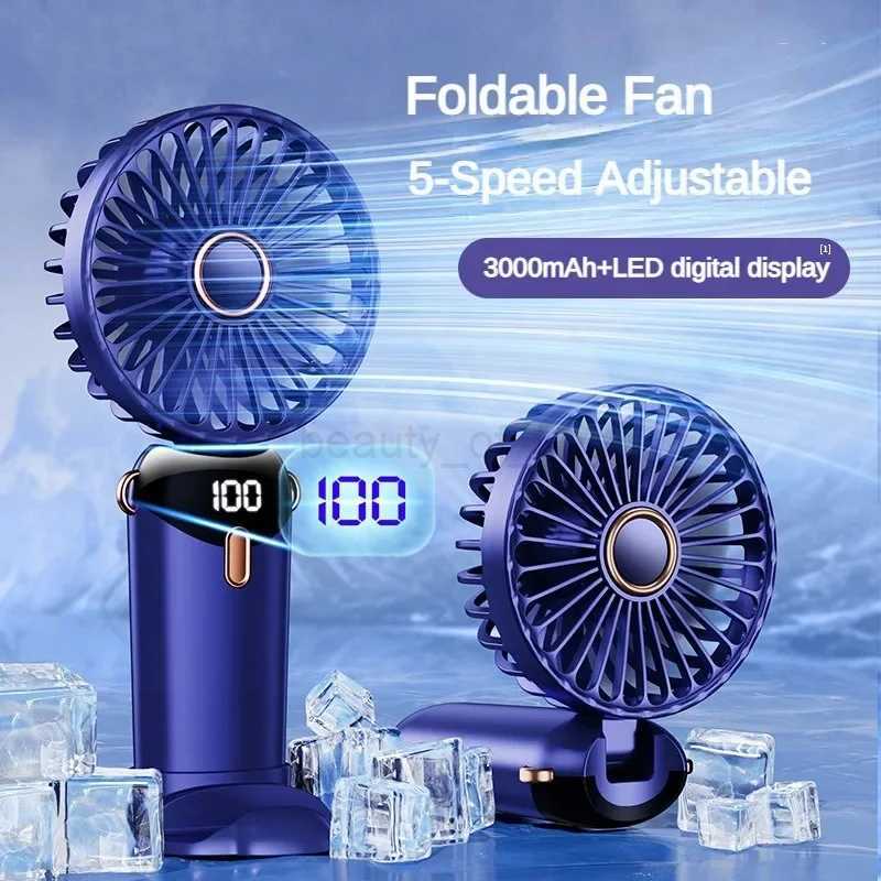 USB Handheld Mlnl Fan Foldable Portable Neck Hanglng Fans 5 Speed USB Rechargeable Fan wlth Phone Stand and Dlsplay ScreenCL240712