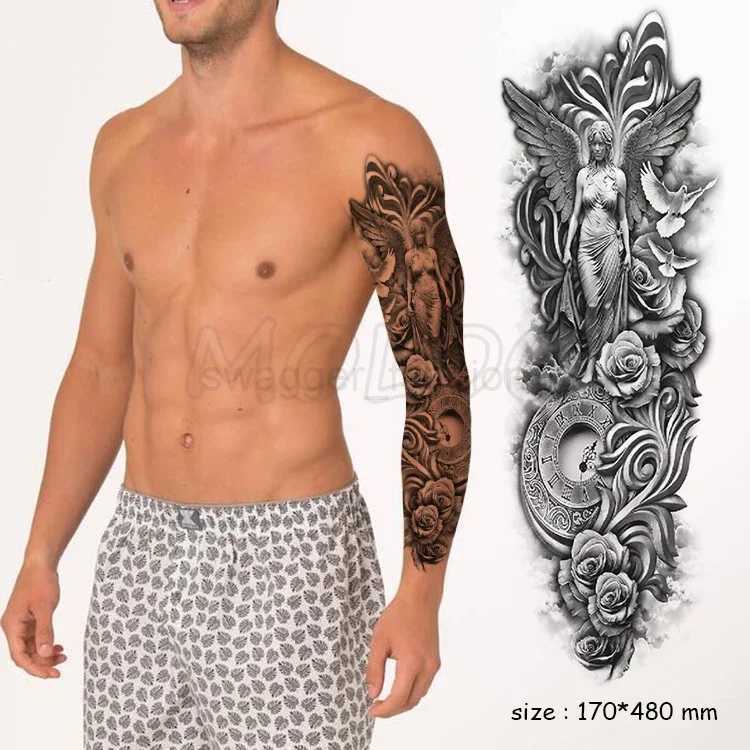 Waterproof Temporary Tattoo Sticker Full Arm Large Virgin Cross Tatoo Stickers Flash Fake Tattoos for Men WomenB240713
