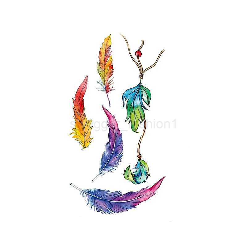 Tattoo Stickers Temporary Color Feather Bird Pattern Waterproof Hand Arm Neck Fake Tatto for Women Men Kids Body ArtB240713