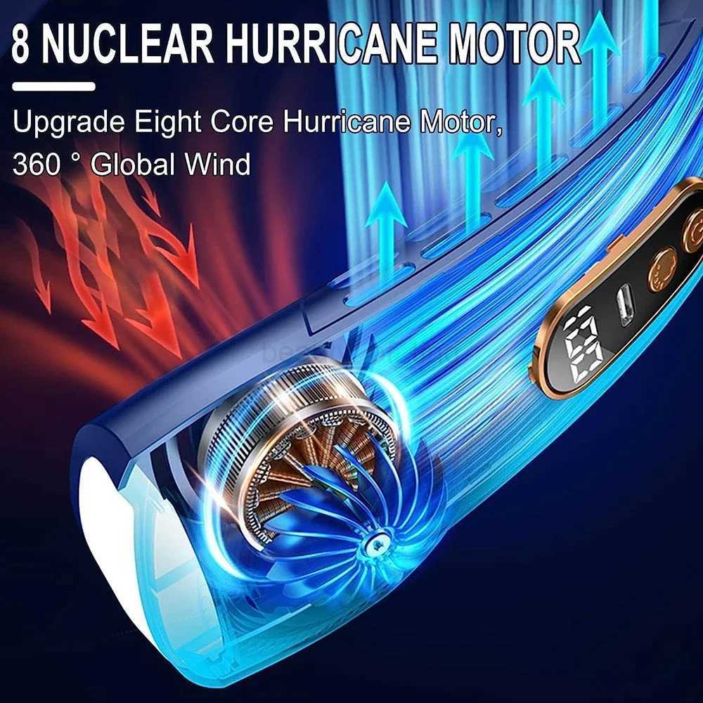 2024 New Portable Neck Fan USB Handheld Mute LED Digital Display Leafless Mini Electric Fan Colorful Atmosphere Lights 5th GearCL240712