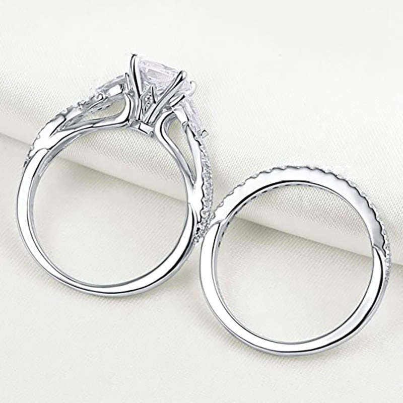 Size 6-10 Stunning Sterg Sier Princess Cut Cubic Zirconia Eternity Wedding Ring Set for Women