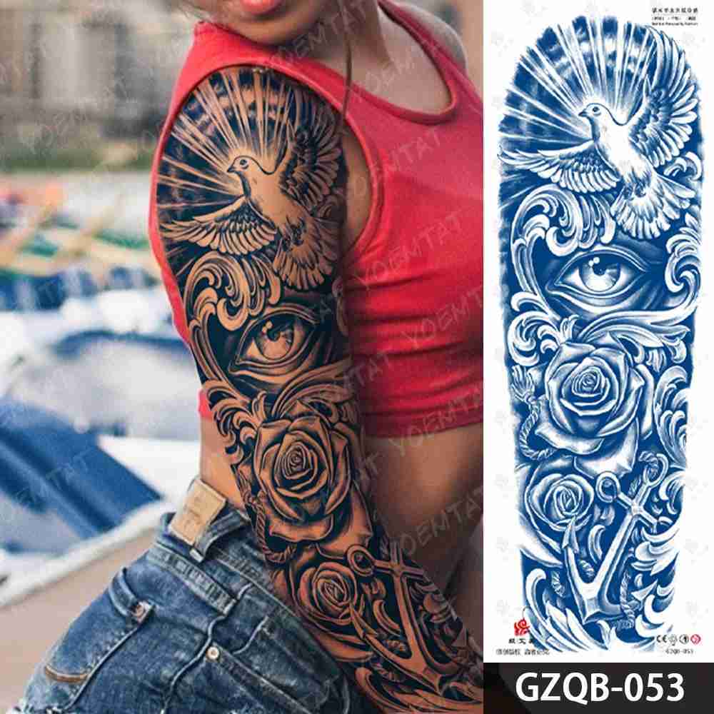 Semi-Permanent Herbal Large Arm Tattoo Nun Wolf Sword Waterproof Temporary Tattoo Stickers Juice Ink Lasting Fake Tato Women MenB240713