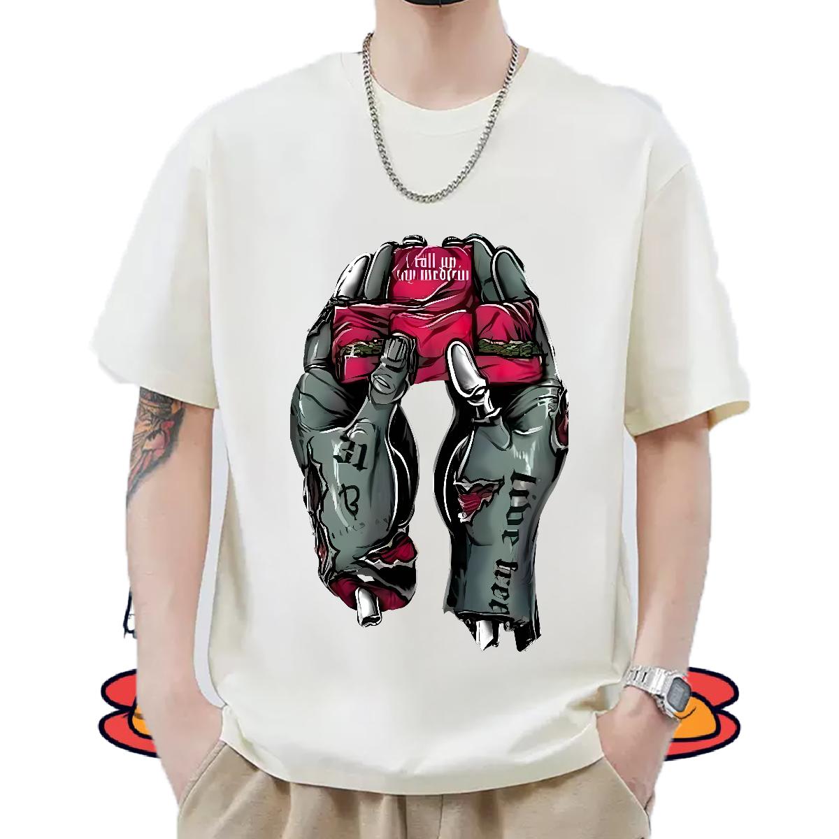 Fashion Casual Man T Shirts Skull Men Tees Daily Outfit O-Neck Short Sleeve Cotton 5A Tops Shirt