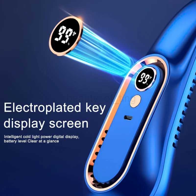 2024 New Top Selling Hanging Neck Fan Portable Cooler Mini Air Conditioner Wearable Neck Fan With 5 Gears and LED Display ScreenCL240712