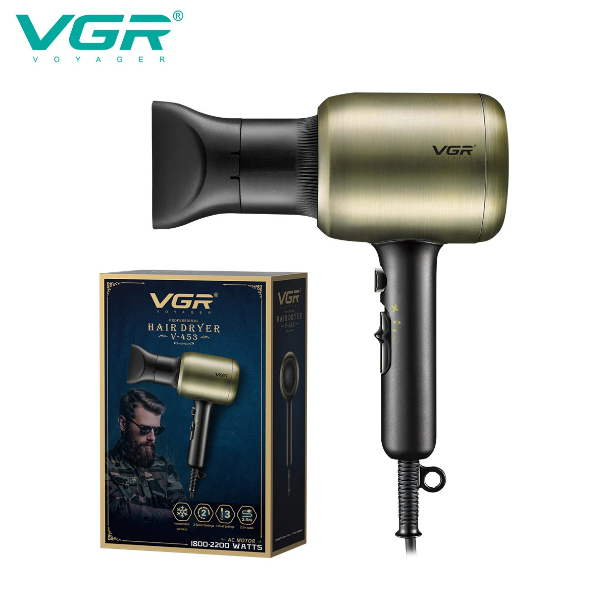 VGR Hair Dryer Wired Hair Dryer Machine Professional Chaison Hair Dryer and Cold Adjustment Powerful Home Appliance V453 240708
