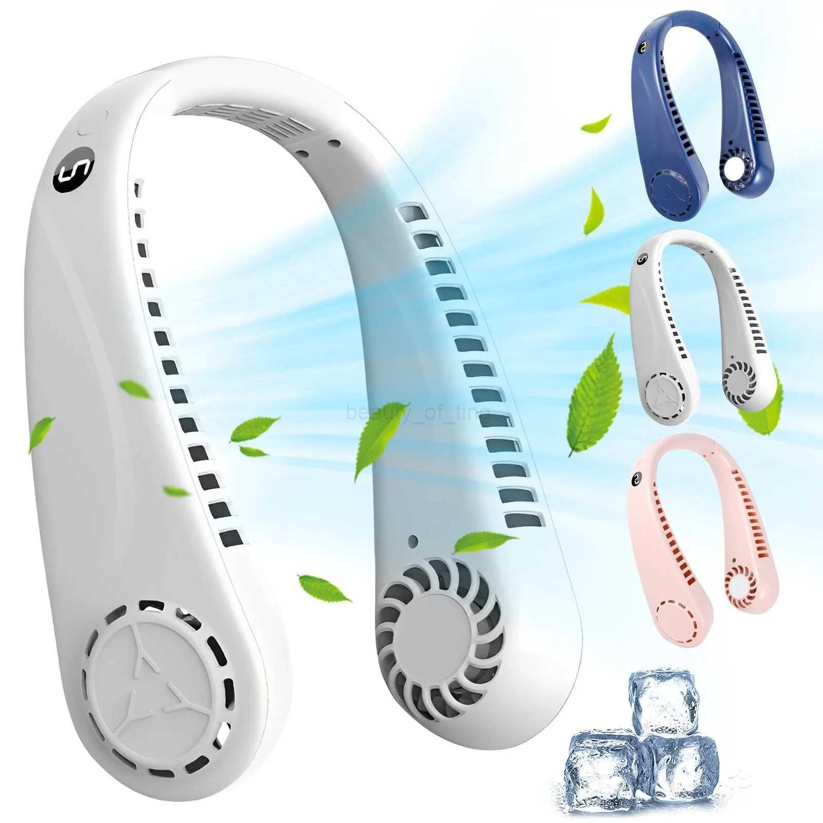 Portable Neck Fans Mini LED Digital Display Bladeless Fan 1200mAh USB Rechargeable Hands Free Cooling Fan with 5 Wind SpeedCL240712