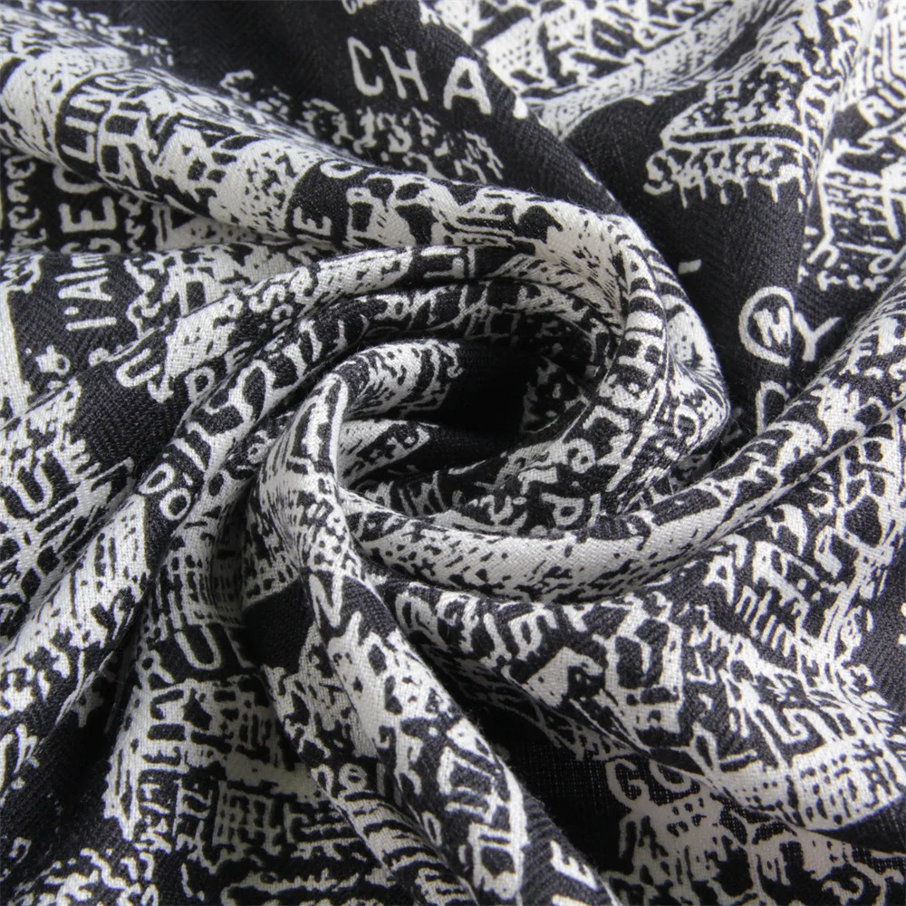 135CM Winter Thicken Silk Cashmere Scarf Women Hand Rolled Shawls Paris City Print Square Scarves Wraps Bandana Big Hijab Female 240712
