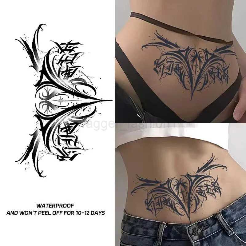 Semi-permanent Waterproof Tattoo Stickers Sexy Succubus Ladies Fake Tattoo Waist Abdomen Sticker Temporary Tattos Body ArtB240713