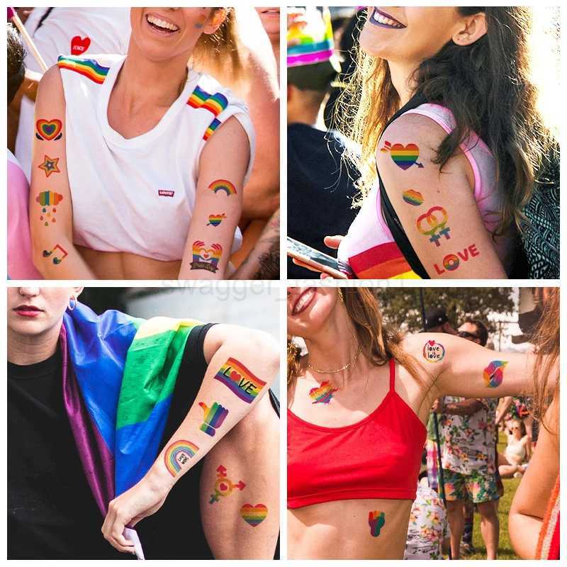 LGBT Rainbow Temporary Tattoo Colorful Stickers Waterproof Art Disposable Face Body Arm Tattoos for Women PartyB240713