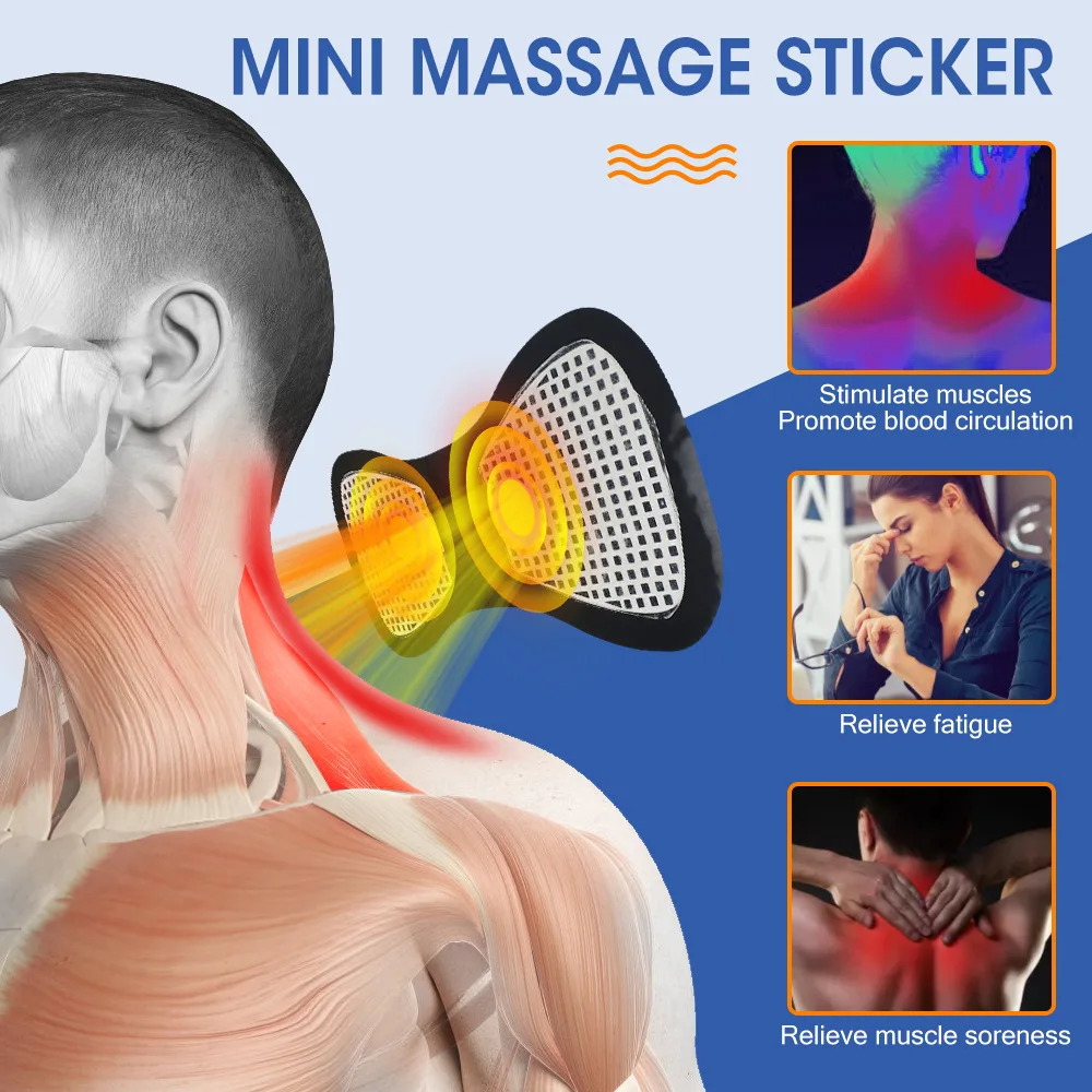 Electric EMS Neck Massager Mini Cervical Back Muscle Pain Relief Patch Stimulation Massage Pad Portable gel Pad Sticker 240713
