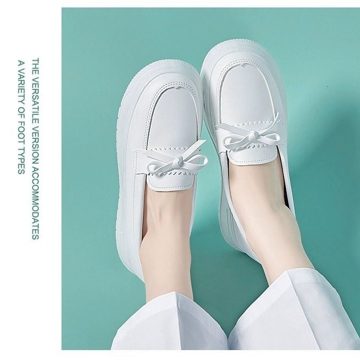 Ddmysports New Bow Nurse With Soft Breathable Thick Bottom Anti Slip Odor Proof Non Tiring Work White Shoes For Medical Care OUTDOOR