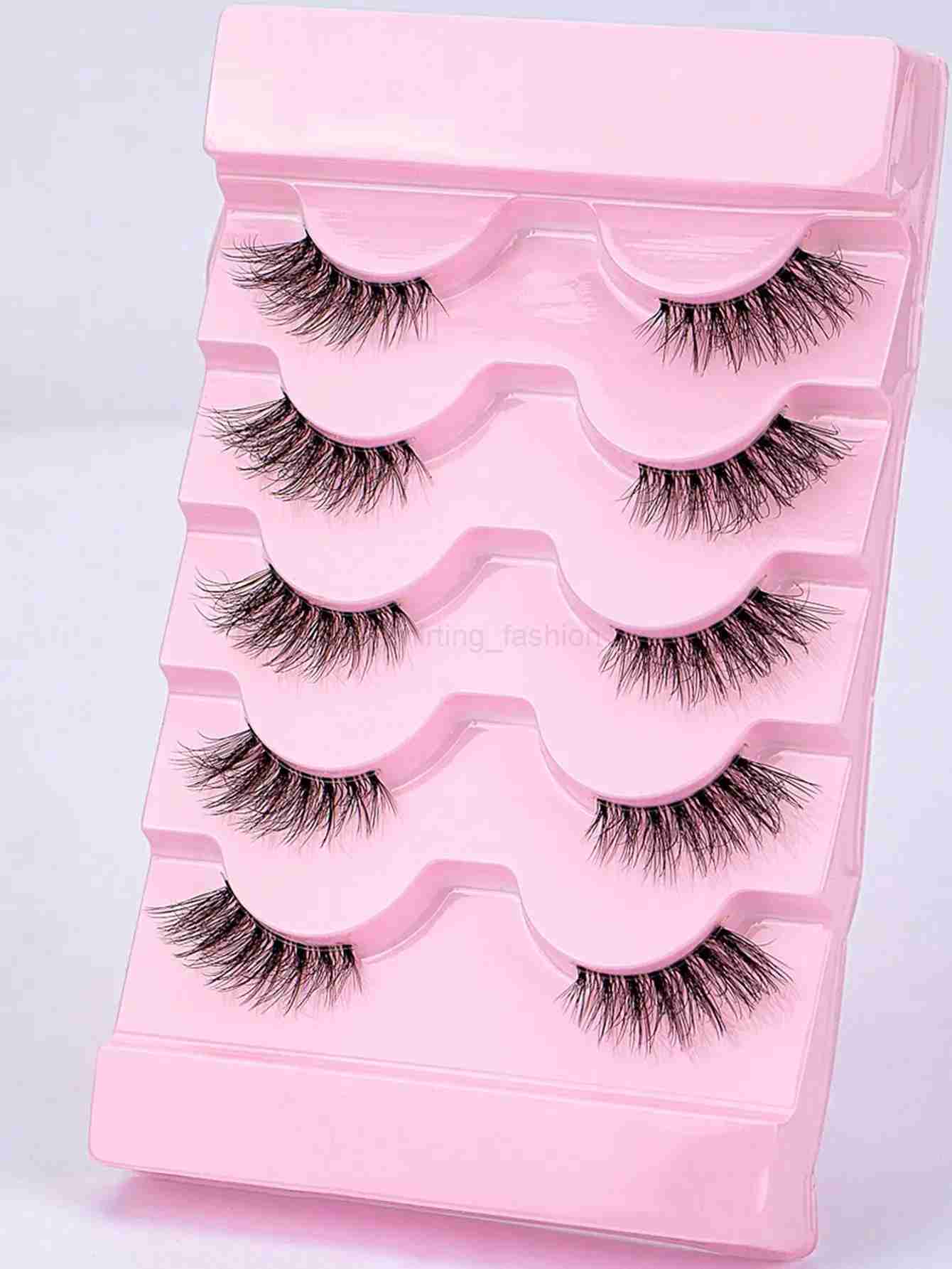 Half Eey Lashes 5 Pairs Faux Mink Lashes Cat Eye Fluffy Wispy Transparent Stems Reusable False Eyelashes Makeup ToolsCL240713