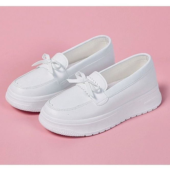 Ddmysports New Bow Nurse With Soft Breathable Thick Bottom Anti Slip Odor Proof Non Tiring Work White Shoes For Medical Care OUTDOOR