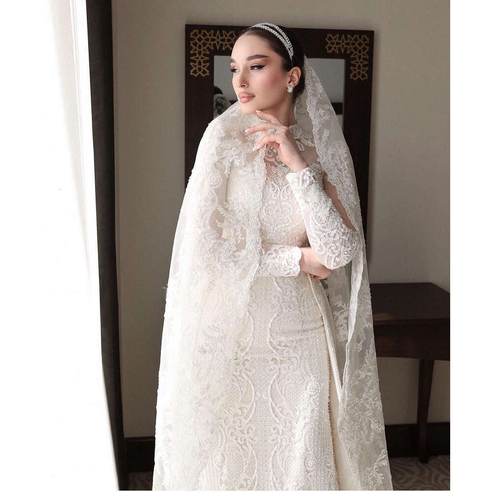 Mermaid Wedding Dresses Long Sleeves Appliques Lace Bridal Gowns Custom Made Sweep Train Robe De Mariee