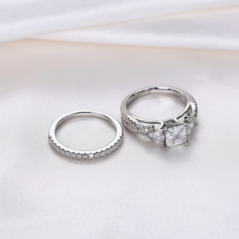 Size 6-10 Stunning Sterg Sier Princess Cut Cubic Zirconia Eternity Wedding Ring Set for Women