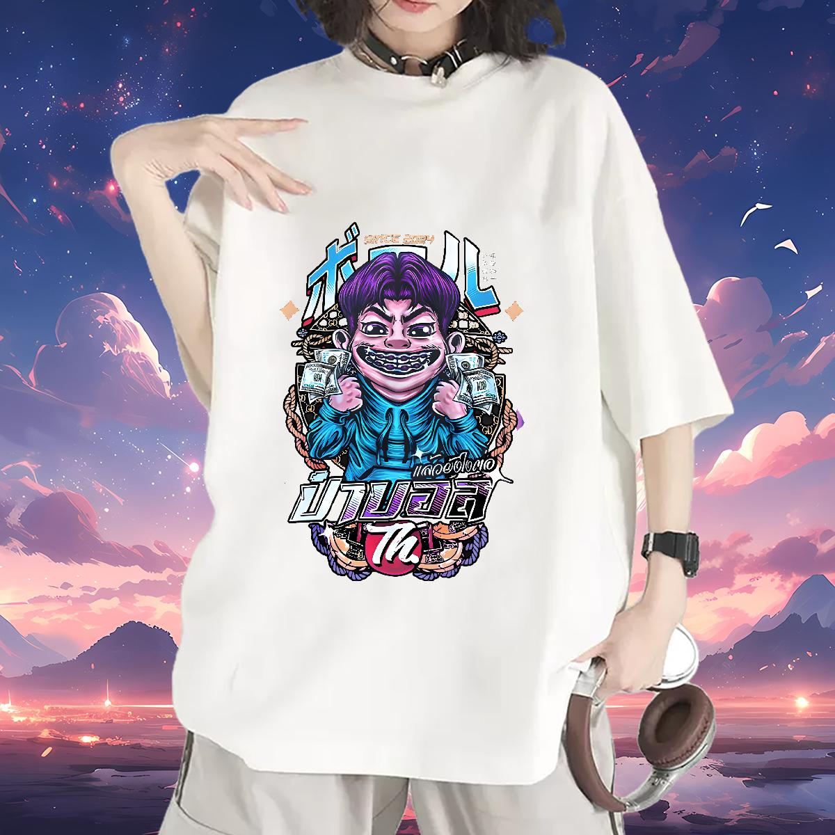 Stylist T-Shirts O-Neck Short Sleeve Cotton DIY Anime Wear Casual Lady Women Tees