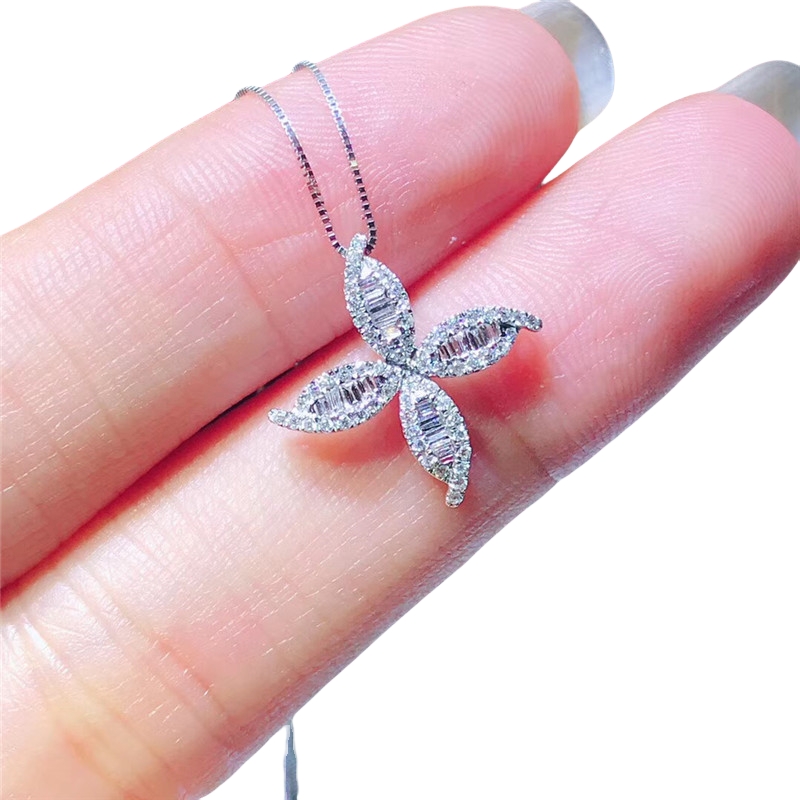 Ins Sparkling Flower Pendant Elegant Luxury Jewelry 925 Sterling Silver Fill Princess Cut White 5A Cubic Zircon CZ Diamond Party Women Beach Clavicle 