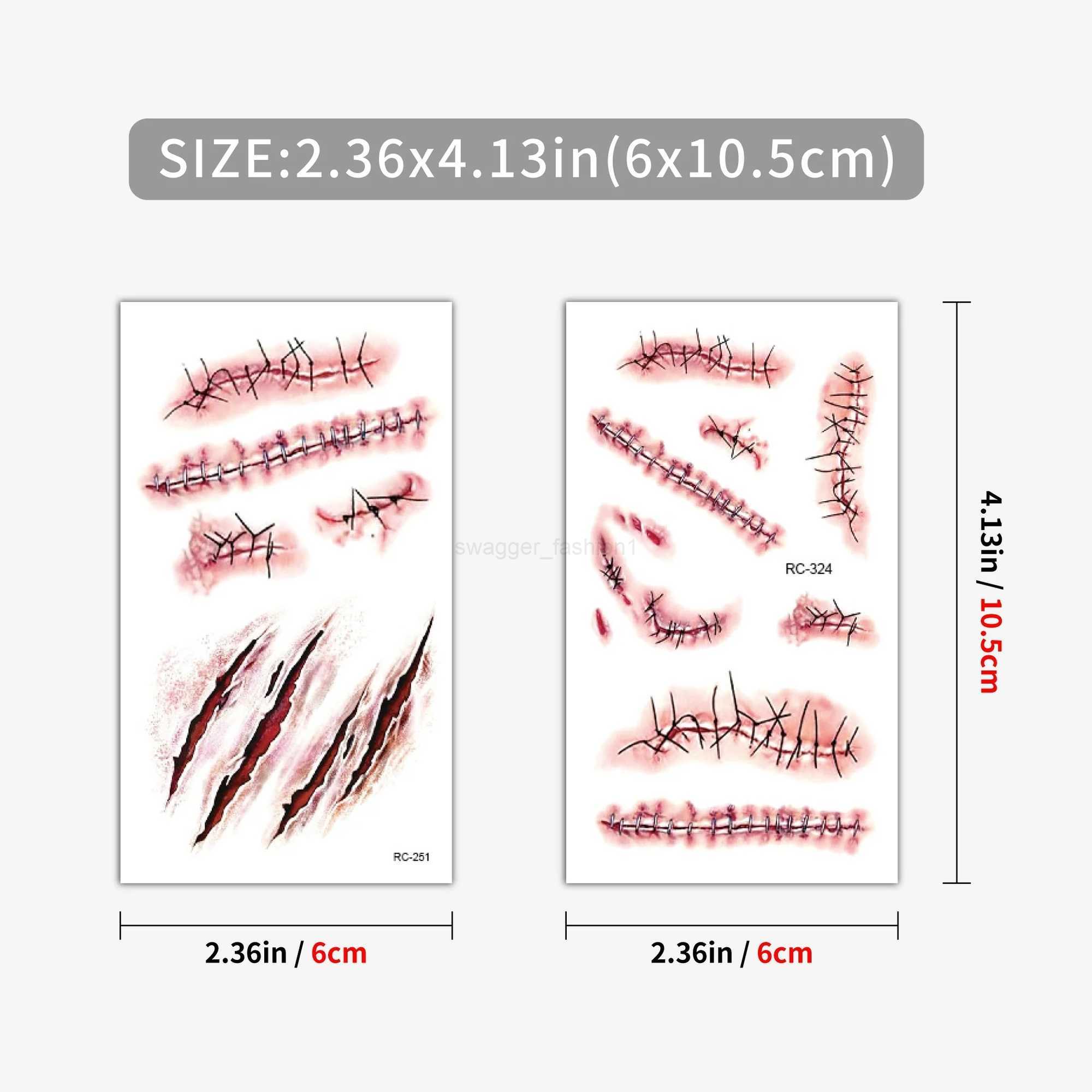 10 Sheets Halloween Terror Wound Temporary Tattoo Waterproof Realistic Blood Tattoos Injury Scar Tattoo Stickers For Face HandsB240713