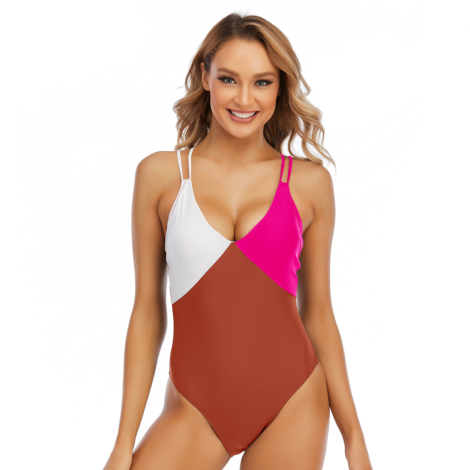 Fashion Sports Women's New Fashionable and Conservative Color Blocking Swimsuit, Competitive One-piece Swimsuit Waist Short Bifurcated Self-culti
