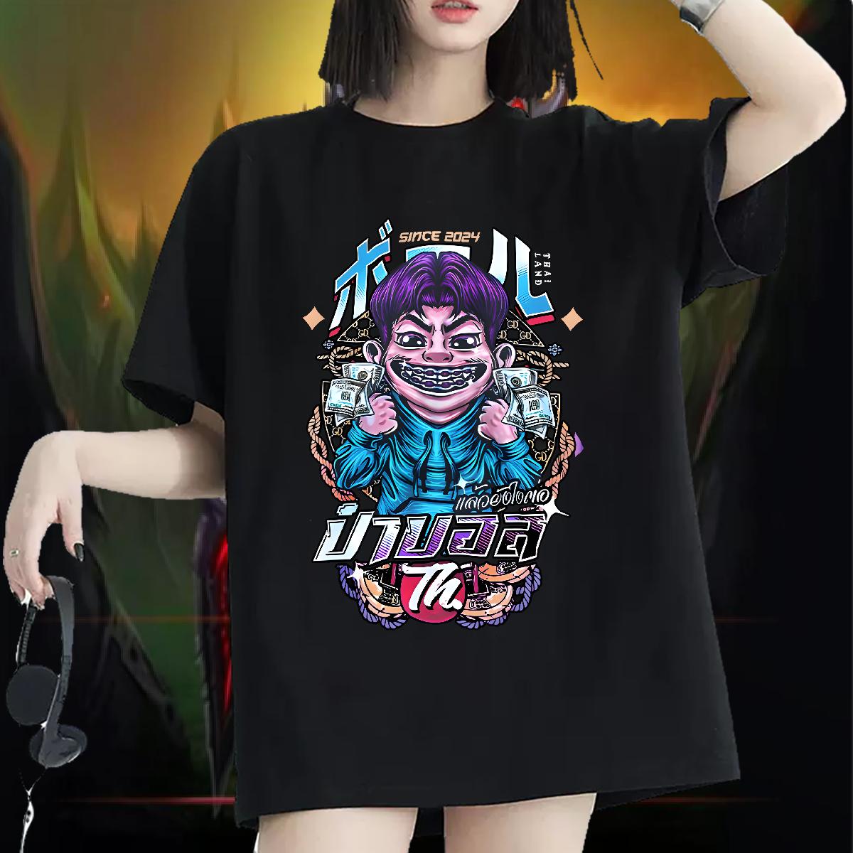 Loose fit T-Shirts for Women Short sleeve Cotton Soft Top Tees High Street Hip Hop 2024 Womens Tshirts Cartoon Printing S-3XL