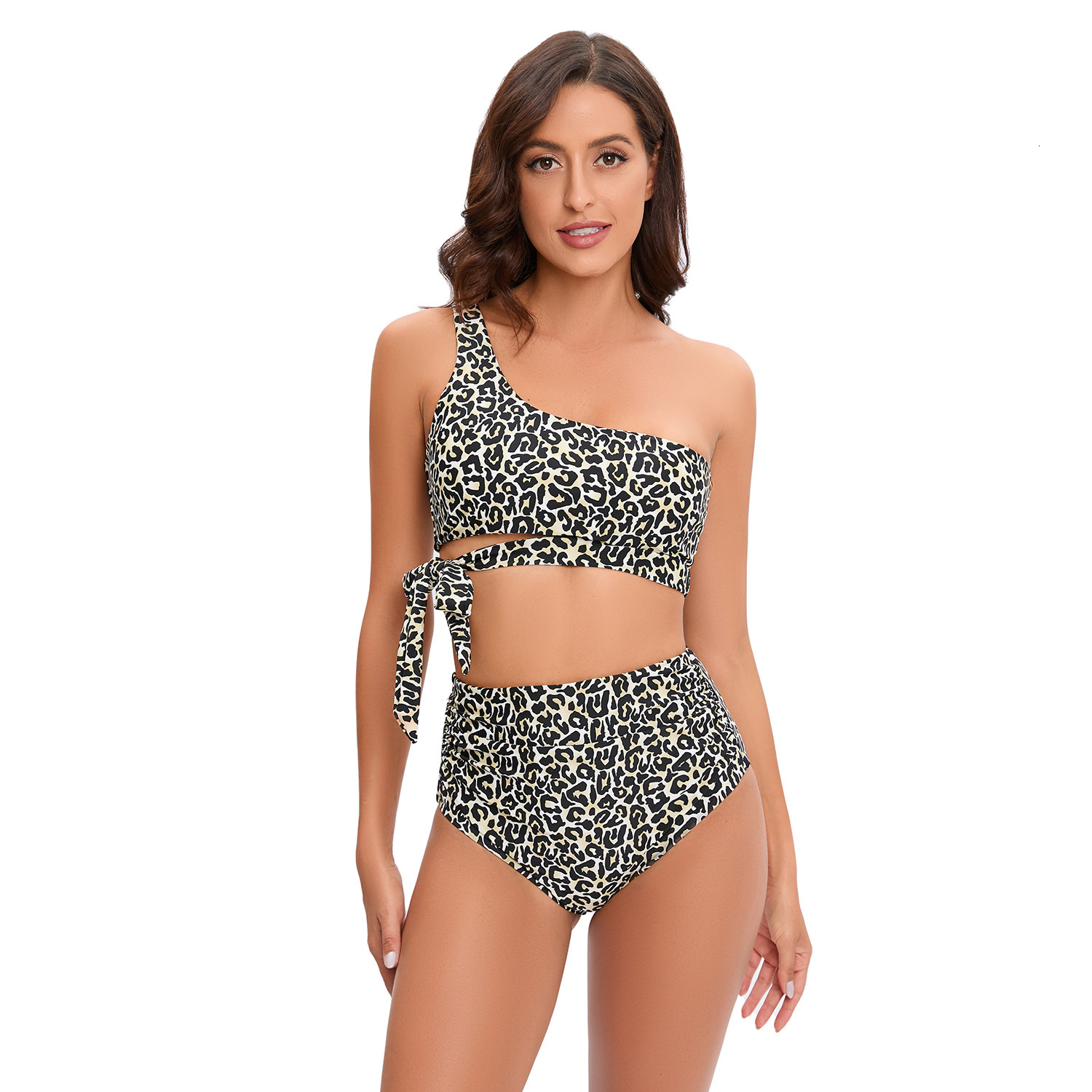 New Arrival Long French Non-ironing New Pattern Leisure Time Bikini 2024 New Women's Leopard Print Strap Split Swimsuit Short Bifurcated Sexy Tem