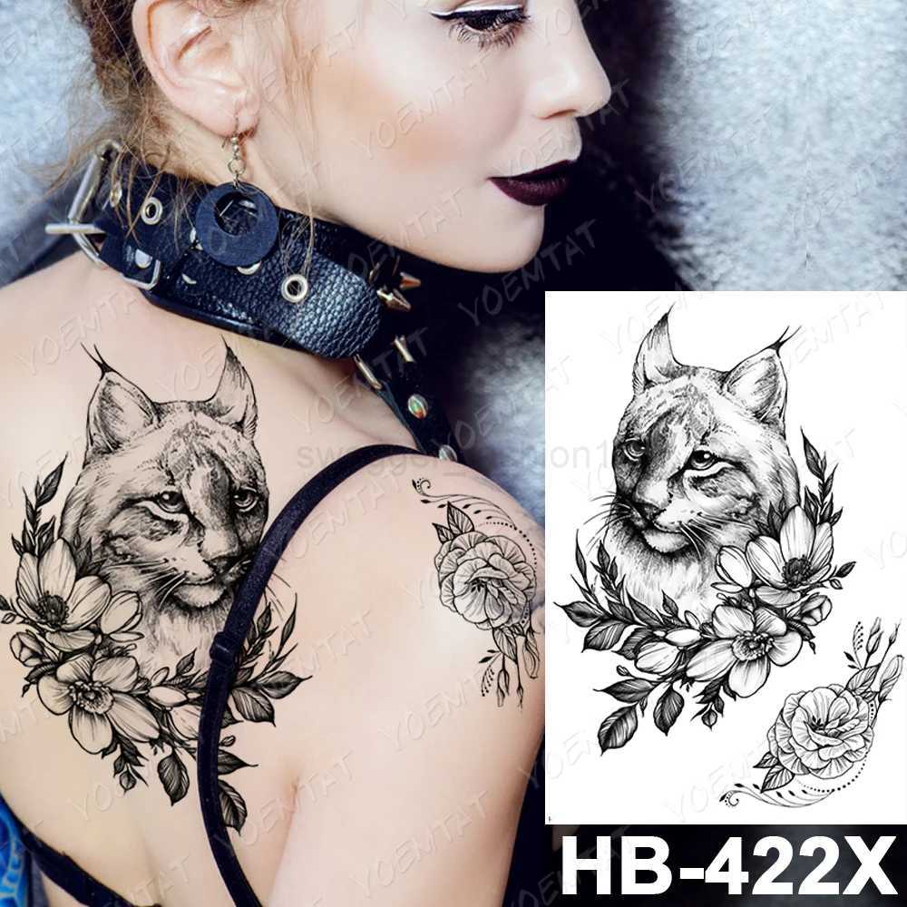 Waterproof Temporary Tattoo Sticker Flowers Cat Lynx Flash Tattoos Owl Satan Goat Body Art Arm Fake Tatoo Women MenB240713
