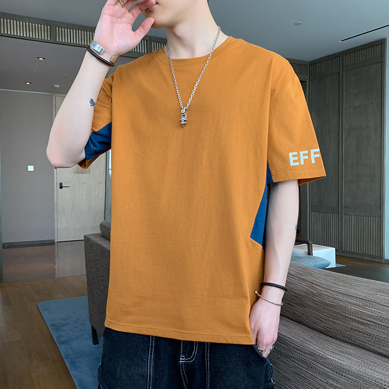 MT-2122 summer new patchwork color contrast short T-shirt for men's fashion casual half sleeved
