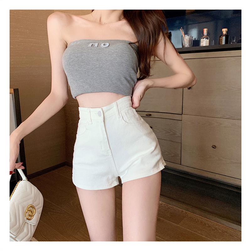 Denim shorts for women with high waist slim straight cut summer sexy and versatile A-line mesh red cropped pants black hot pants