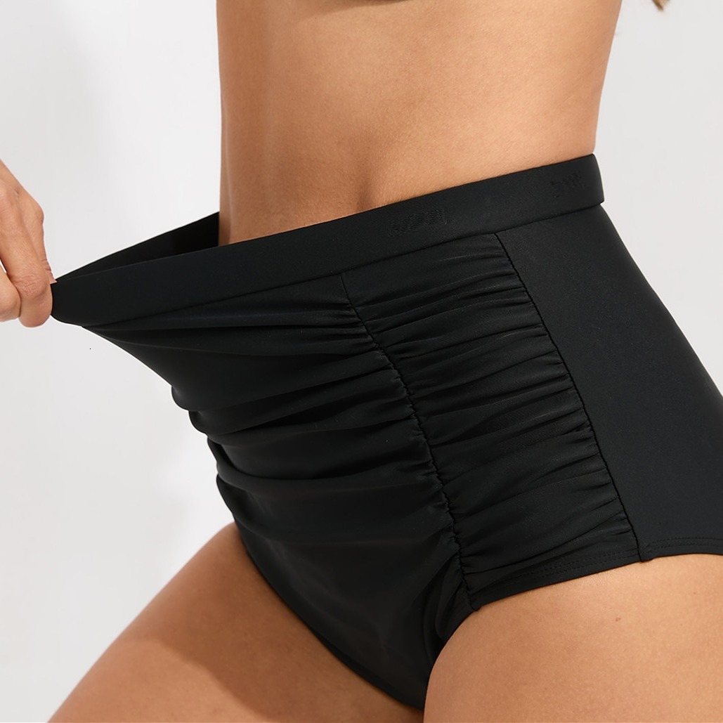 Tank Boy Short New Product Washable Retro New Pattern Solid 2023 New High Waist Elastic Folded Women's Conservative Swimming Pants Loose Waist Te