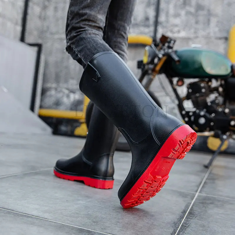 Mens Rain Boots Long Tube Water Shoes Non-slip Waterproof Safety Work Shoes Platform Knee-high Rainboots Galoshes Fishing Shoes 240626