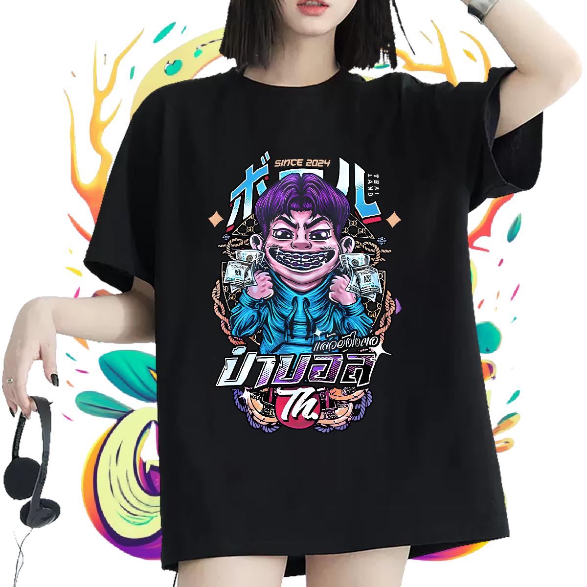 5A Woman T Shirts Crew Neck Cotton Breathable Tees Shirts Summer Casual Fashion Casual Women Tshirts Cartoon Printing S-3XL