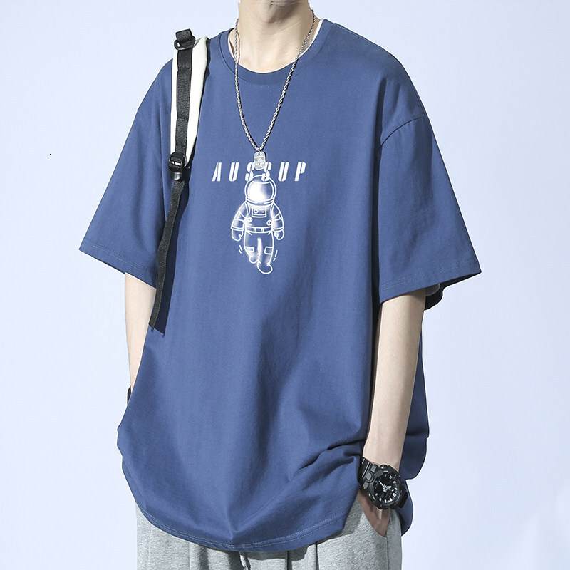 Lighing Delivery T-shirt Summer Astronaut Printed Men's Loose Trendy Brand American Pure Cotton Short sleeved Men