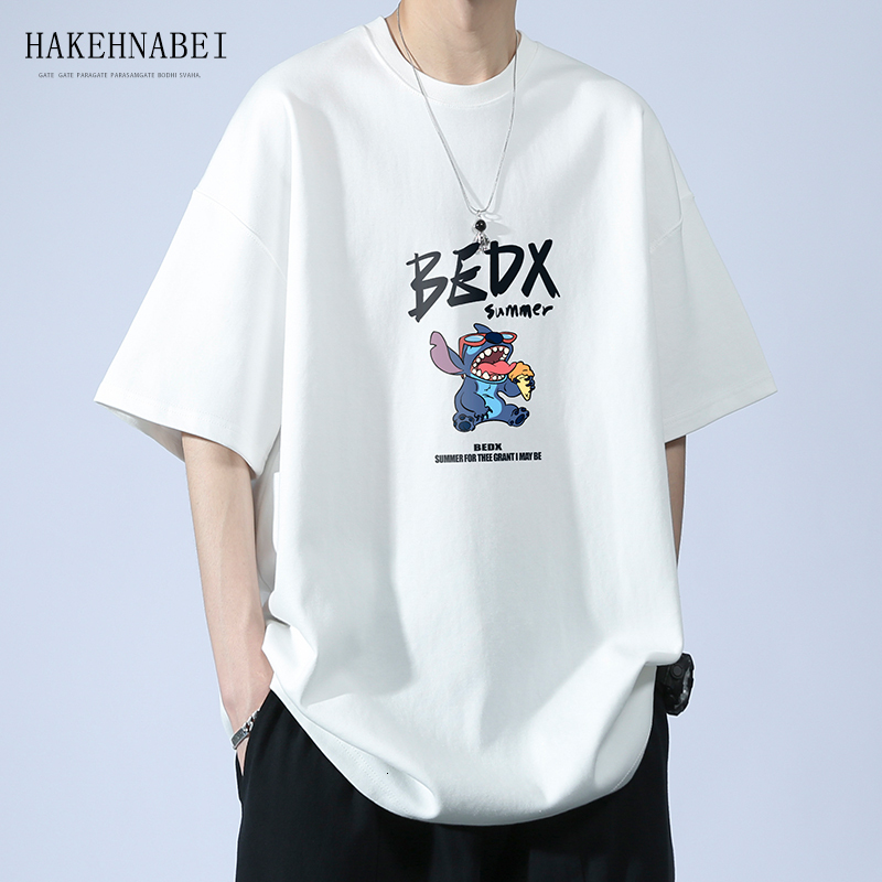 Self operated warehouse 2024 trendy brand summer loose pure cotton printed T-shirt men, casual short sleeved shirt for men