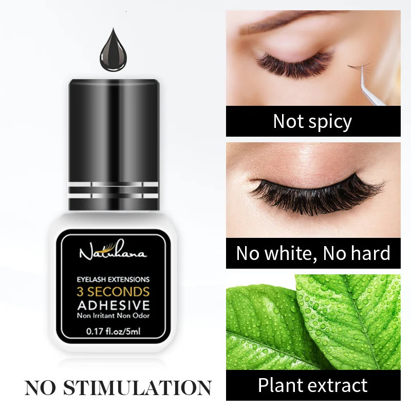 Natuhana 5ml 1 second quick drying strong false eyelash extension glue adhesive retains 5-7 weeks low odor mink eyelash glue 240713