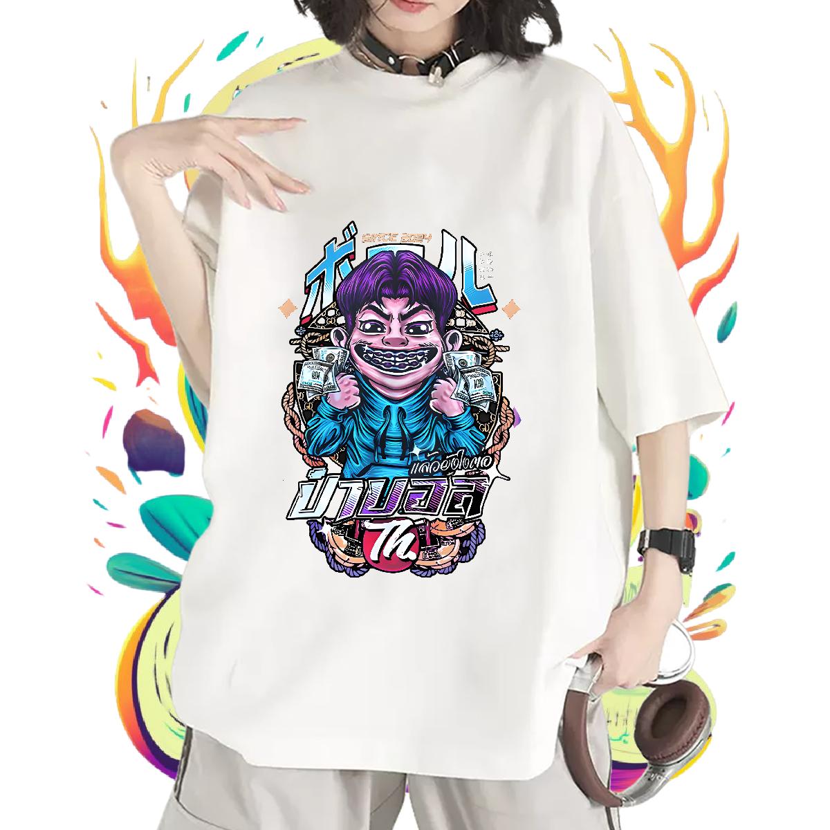 5A Woman T Shirts Crew Neck Cotton Breathable Tees Shirts Summer Casual Fashion Casual Women Tshirts Cartoon Printing S-3XL