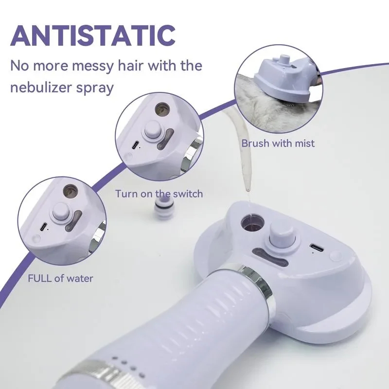 Fido Fave Pet Hair Dryer Steam Brush, Spray Cat Dryer Comb for Shedding, 3 in 1 Cat Steam Comb, Dog Blow Dryer with Water Tank,