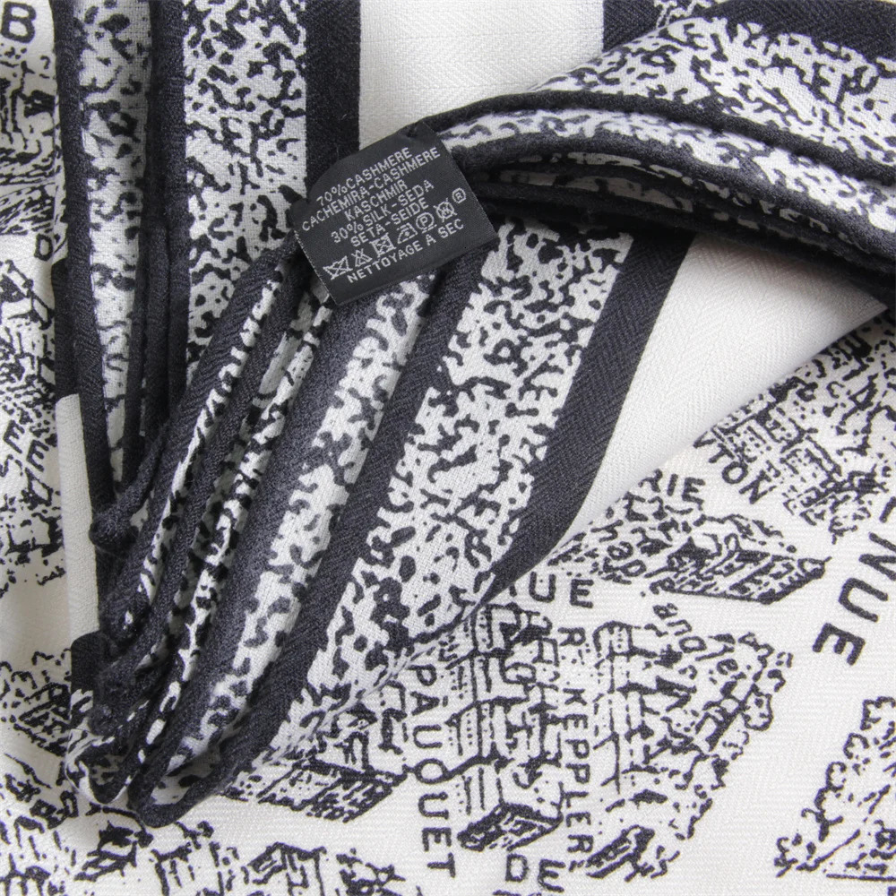 135CM Winter Thicken Silk Cashmere Scarf Women Hand Rolled Shawls Paris City Print Square Scarves Wraps Bandana Big Hijab Female 240712