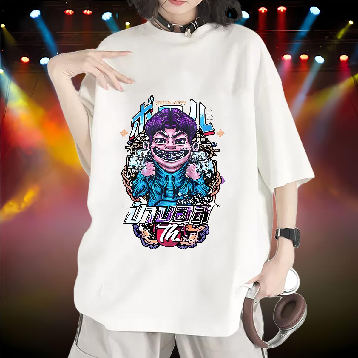 Lady Womens T Shirts O-Neck Short Sleeve Cotton Tees Casual Sport 2024 Casual Women Tees Anime Oversized