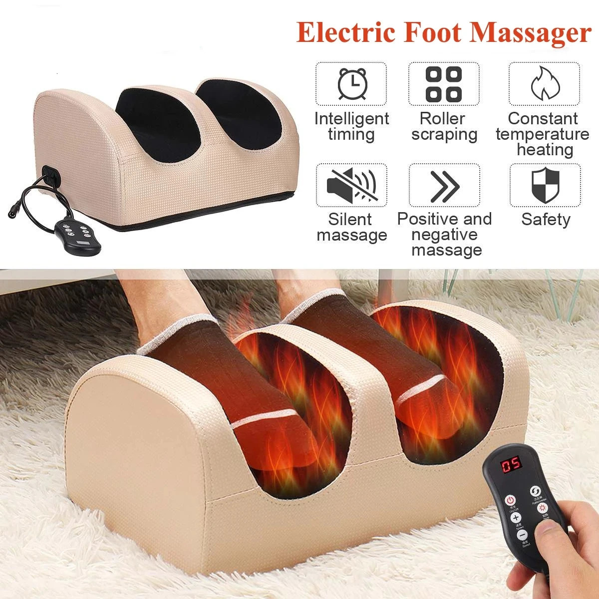 Electric foot massager heating roller with remote control finger pressure kneading deep tissue muscles daily relieving foot pressure 240713