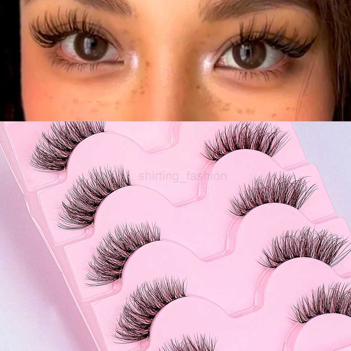 Half Eey Lashes 5 Pairs Faux Mink Lashes Cat Eye Fluffy Wispy Transparent Stems Reusable False Eyelashes Makeup ToolsCL240713